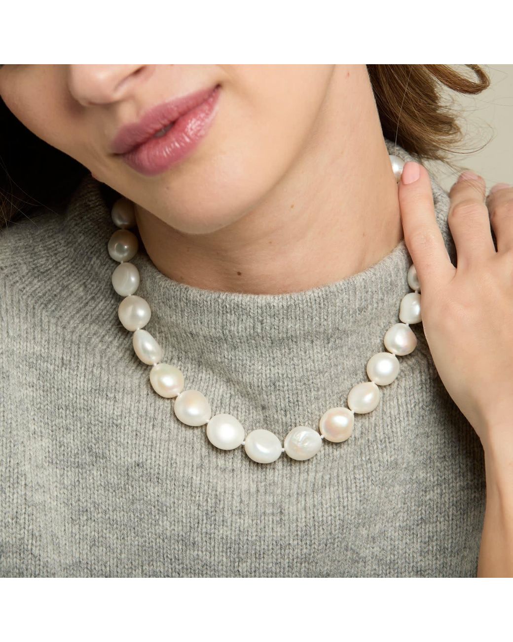 Pearls of the Orient Online Metallic Decus Large Irregular Cultured Freshwater Pearl Necklace With Sterling Toggle Clasp