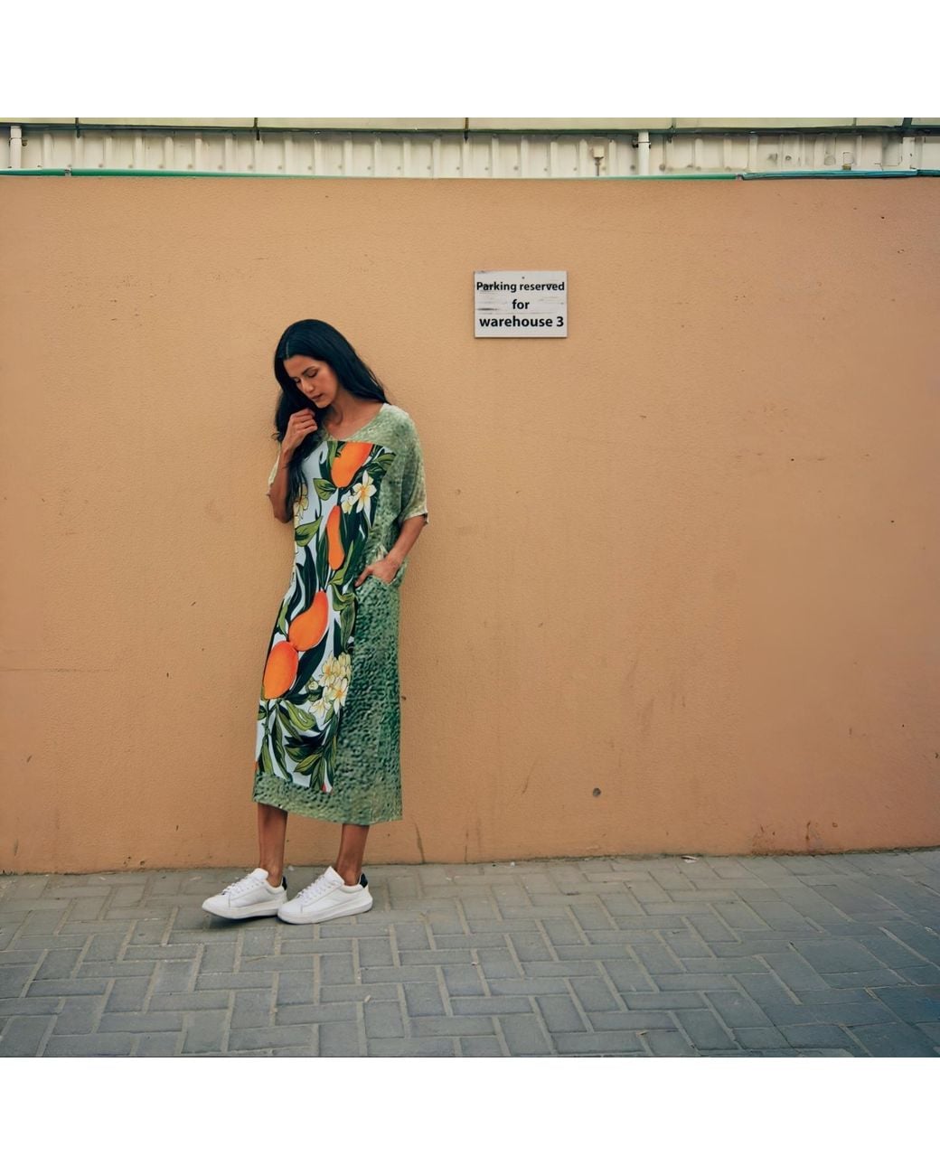 DHARA SHETH DUBAI Green Fleur & Fruit Vintage Printed Kaftan Maxi Dress