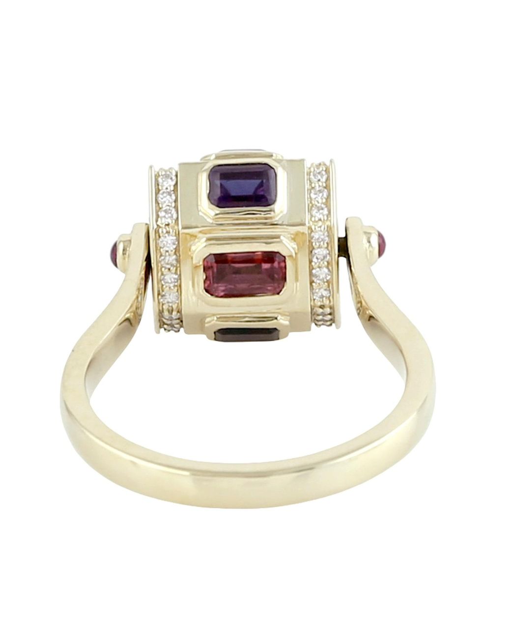 Artisan White 14K Garnet, Tourmaline, Topaz, Amethyst & Diamond Geometric Ring