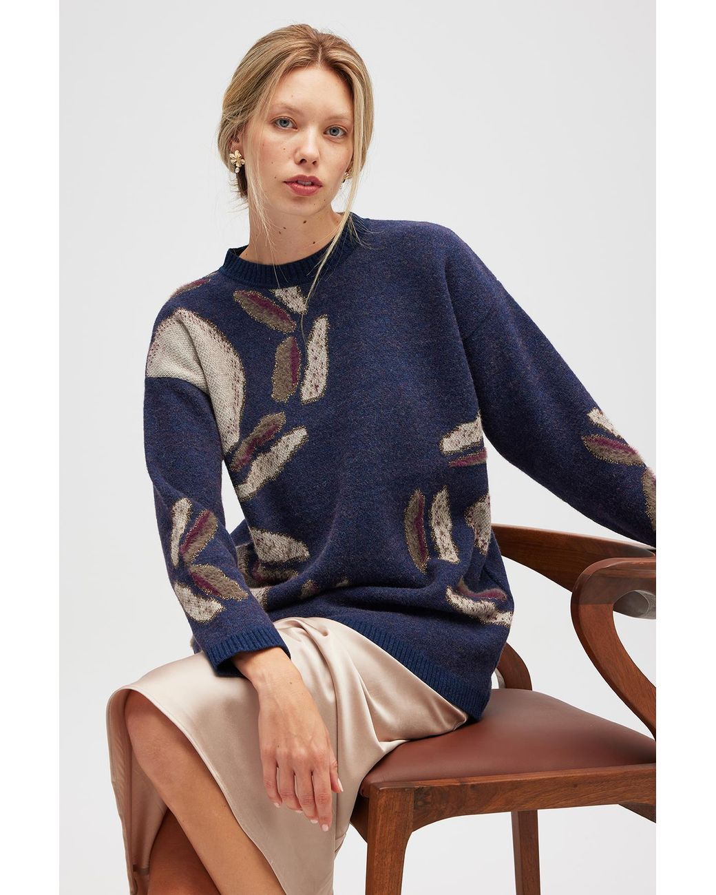 Peraluna Blue Saori Glittery Jacquard Knit Tunic