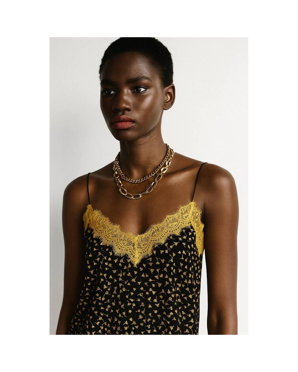 2KStyle Black Birke Corded Lace-Trimmed Floral-Print Camisole