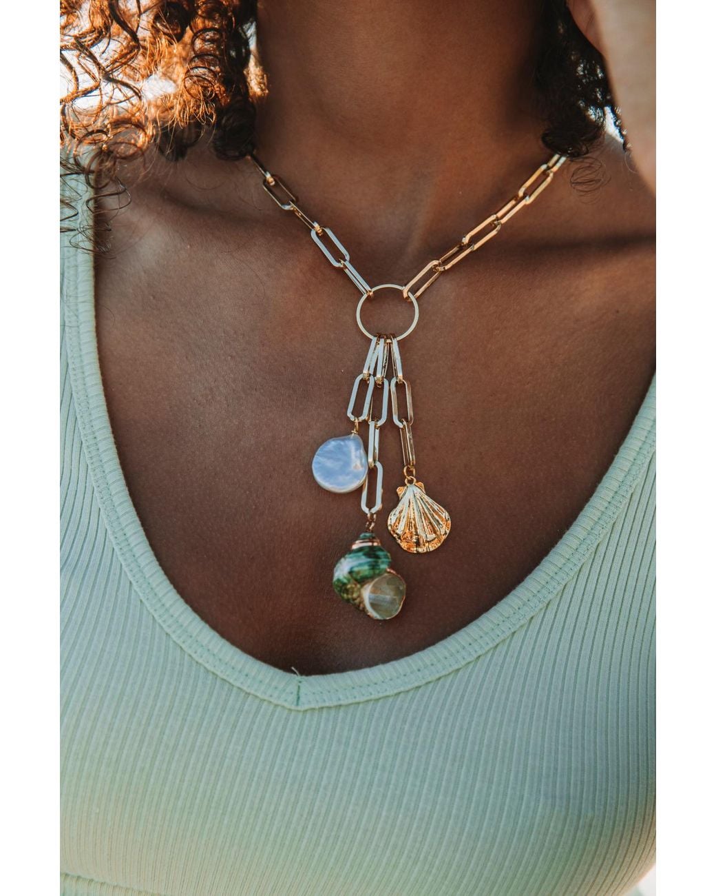 Adriana Pappas Designs Metallic Shell Trio Drop Necklace