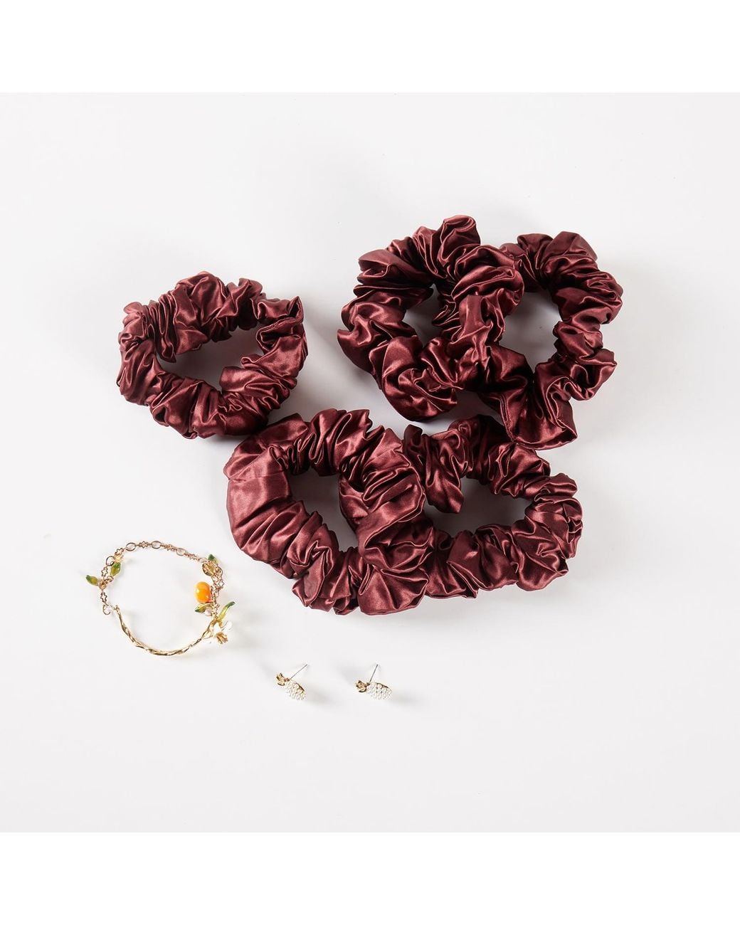 Soft Strokes Silk Red Pure Mulberry Silk Regular Scrunchie Set Of Five