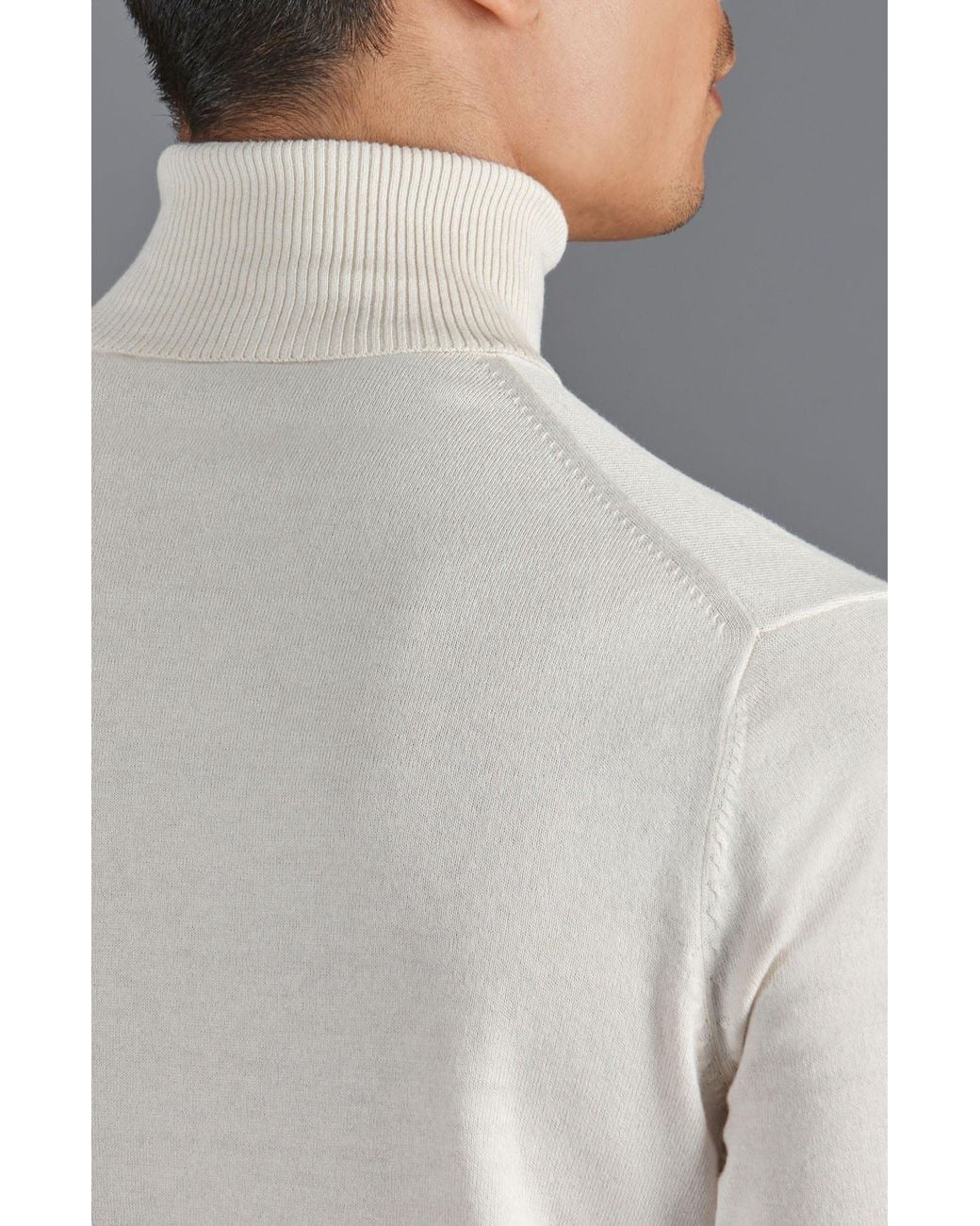 Paul James Knitwear Gray Ultra Fine Cotton Atwood Roll Neck Jumper for men