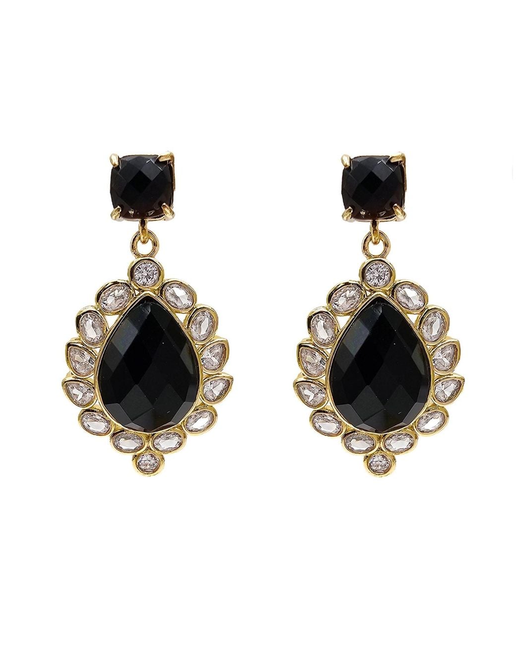 Farra Black Agate Settings Statement Earrings