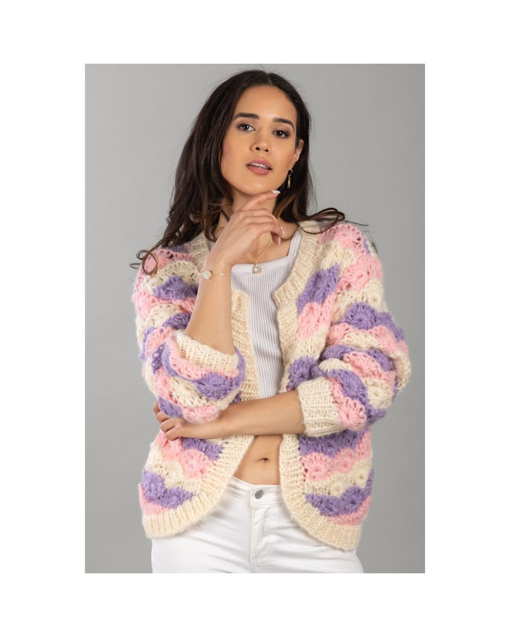 Saachi Pink Scallop Pastel Knitted Cardigan