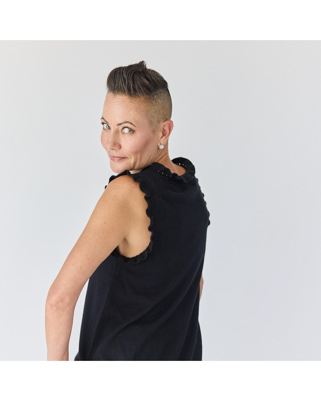 Lindsay Nicholas New York Blue Frill V-Neck Shell