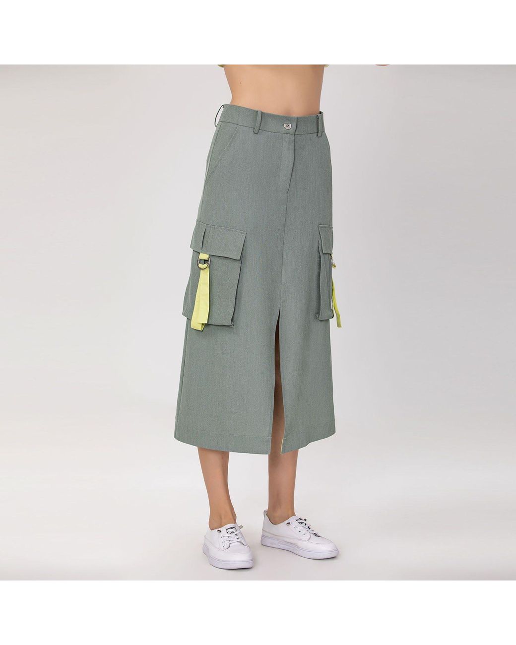 Smart and Joy Gray Midi Cargo Skirt With Flap Pockets