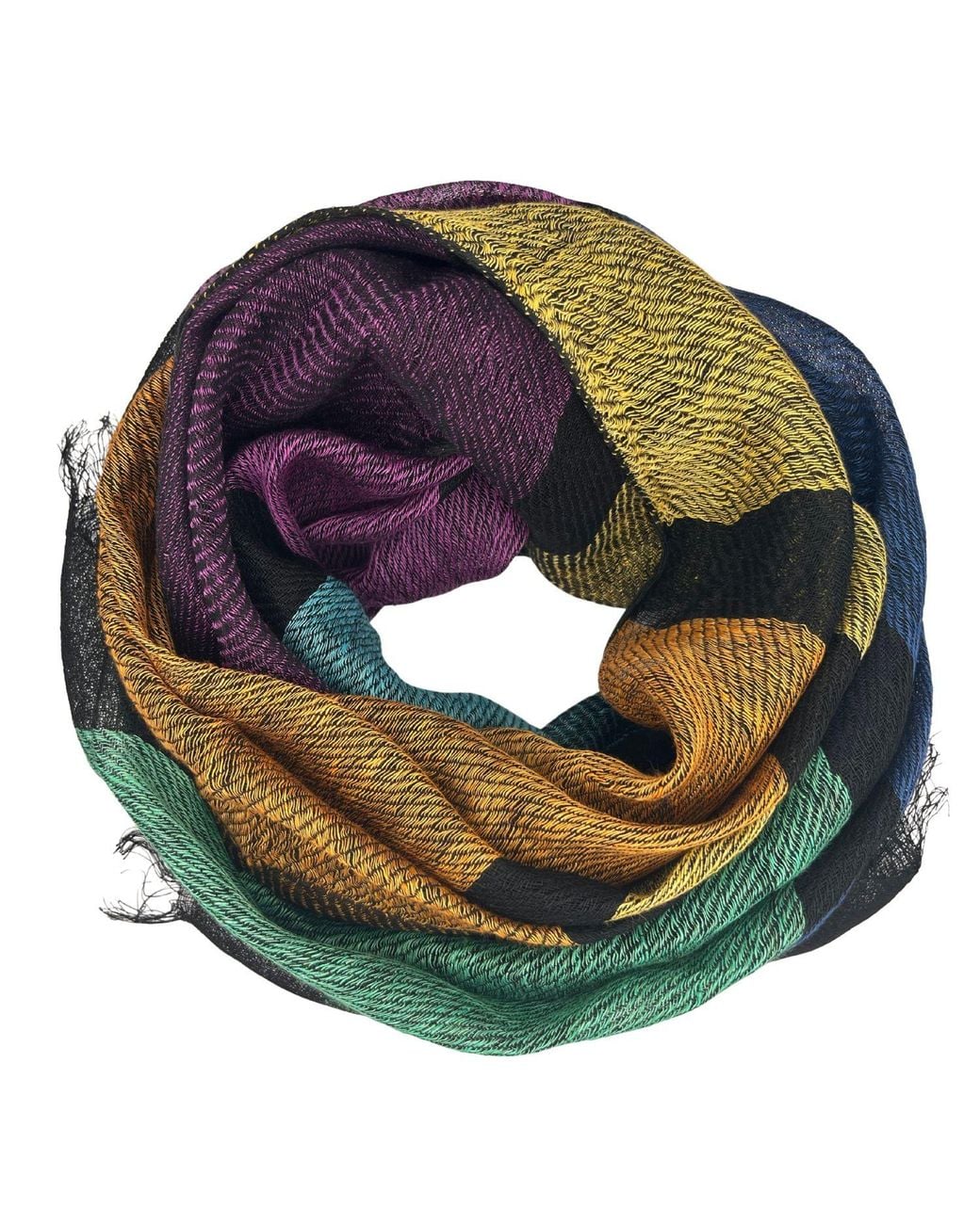 Heritagemoda Blue Midnight Jewel Linen Scarf – Handwoven Multicolour Stripe Scarf