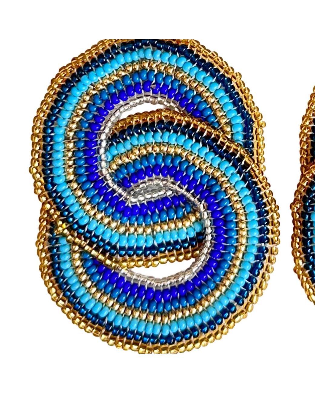 Iliana Arrazola Blue Crisscrossed Circle, Dangle Earrings, And, Glass Beads, Beaded Jewelry