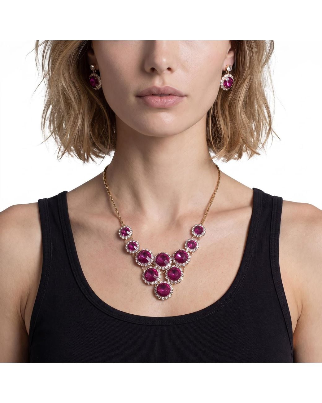 Modenaire Pink Elegant Tone Necklace And Dangle Earrings Set