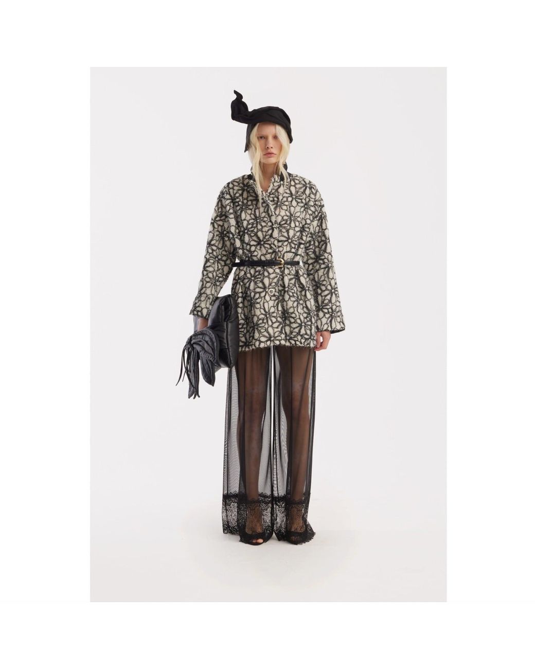 Julia Allert Black Neutrals Ivory Abstract Textured Jacket With Satin Lining