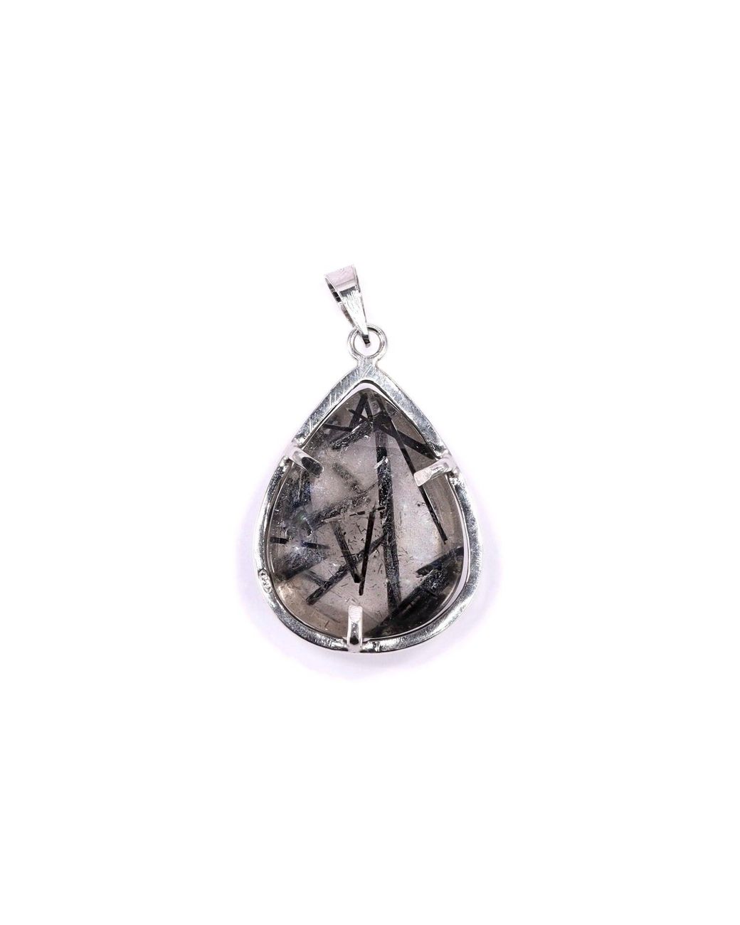 Mineralgems•Studio White Tourmalinated Quartz Pendant With Sterling Chain