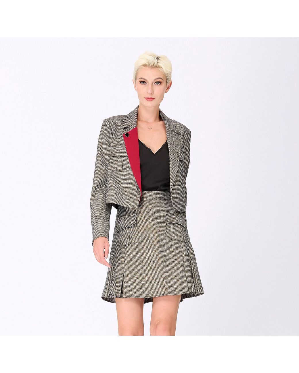 Smart and Joy Gray Crop Tailor Safari Jacket And Removable Lapel
