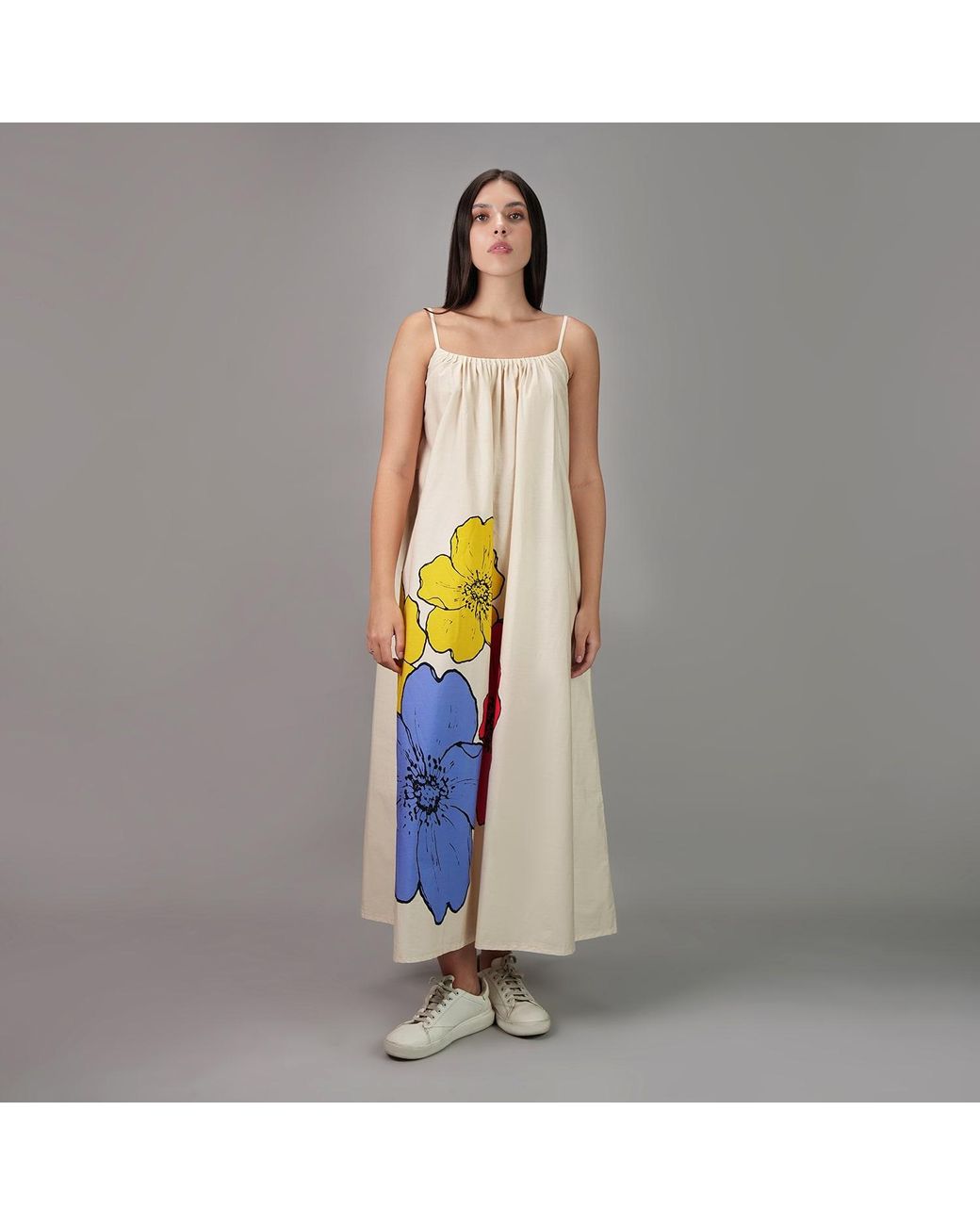 DHARA SHETH DUBAI White No. Three Floral Art Spaghetti Strap Maxi Dress