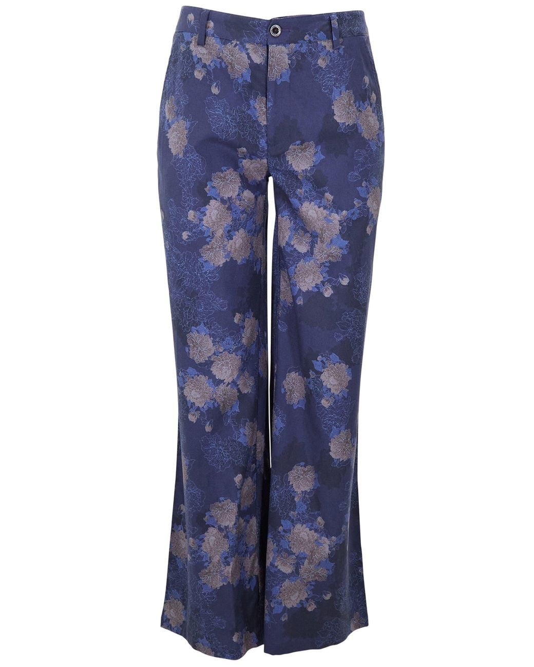 Lords of Harlech Blue Phillis Lans Floral Stretch Tencel Tailored Pant