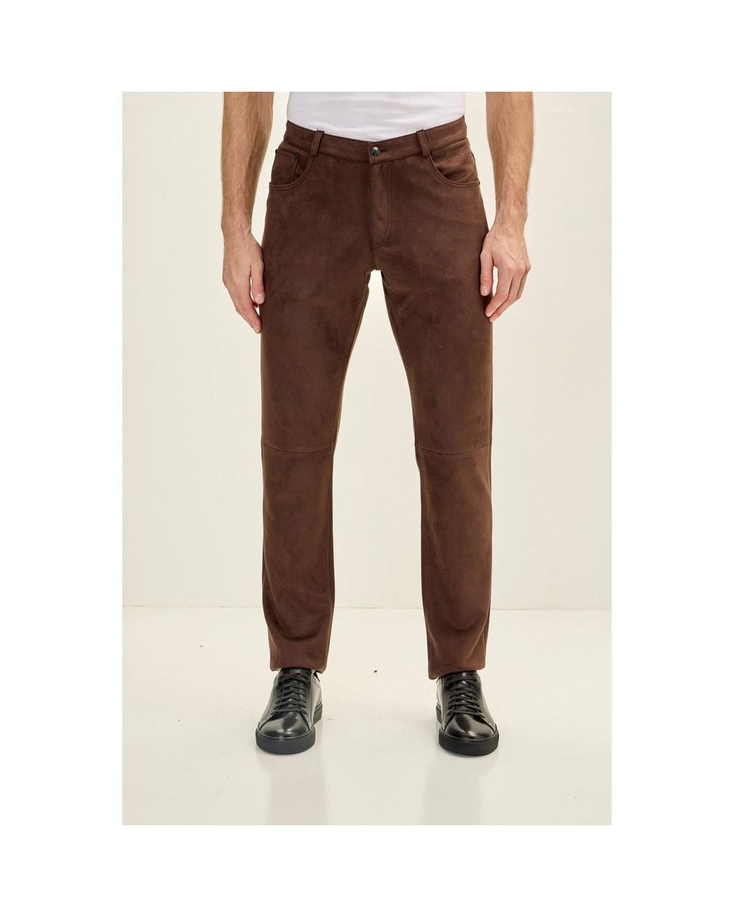 Ron Tomson Brown Microsuede Lightweight Tapered Pants for men