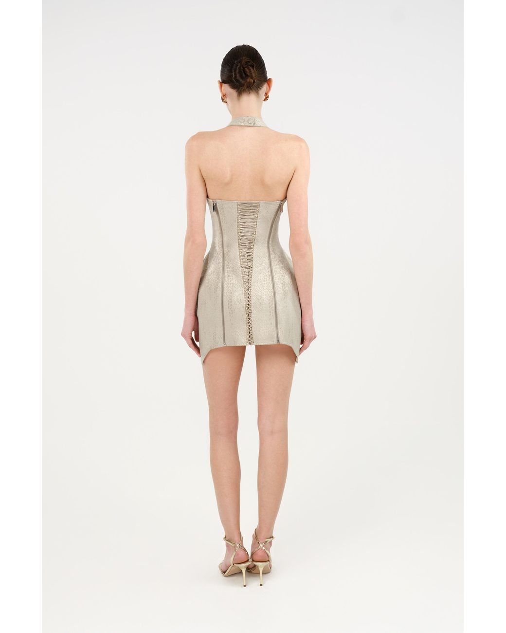 Nocturne Natural Snake-Print Boned Mini Corset Dress