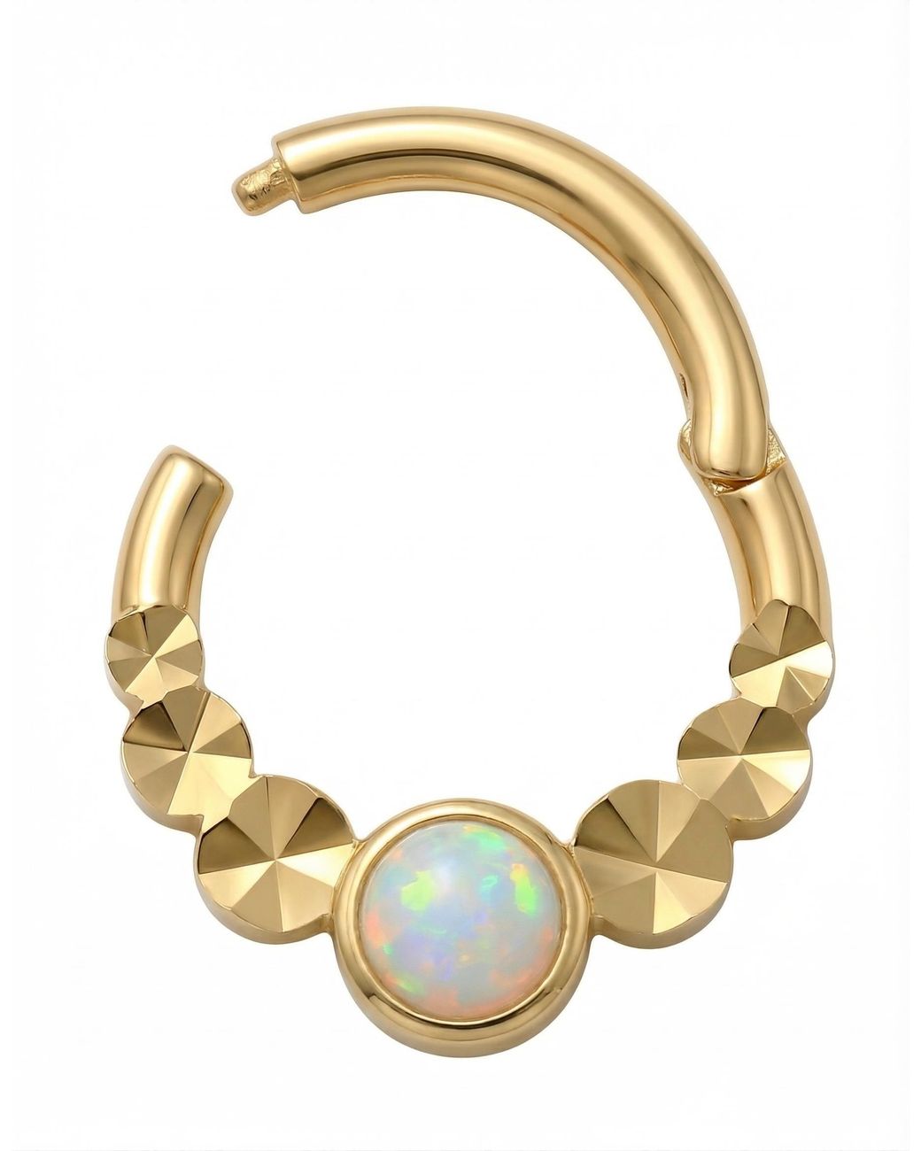 Zahav Jewelry Metallic 10K Solid 16G 8Mm Beaded Opal Round Clicker Hoop