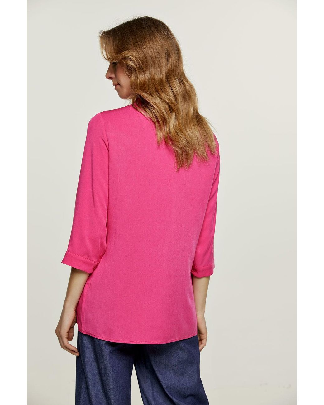 Conquista Pink Relaxed Viscose V-Neck Blouse