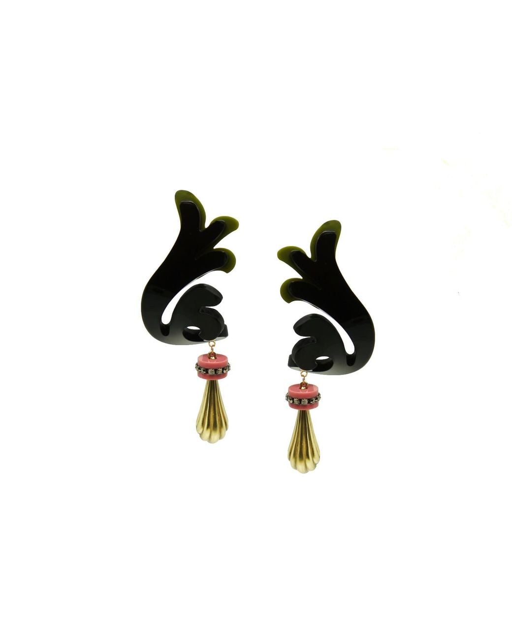 Gissa Bicalho Black Acrylic Handmade Earring Rosebush Burgundy
