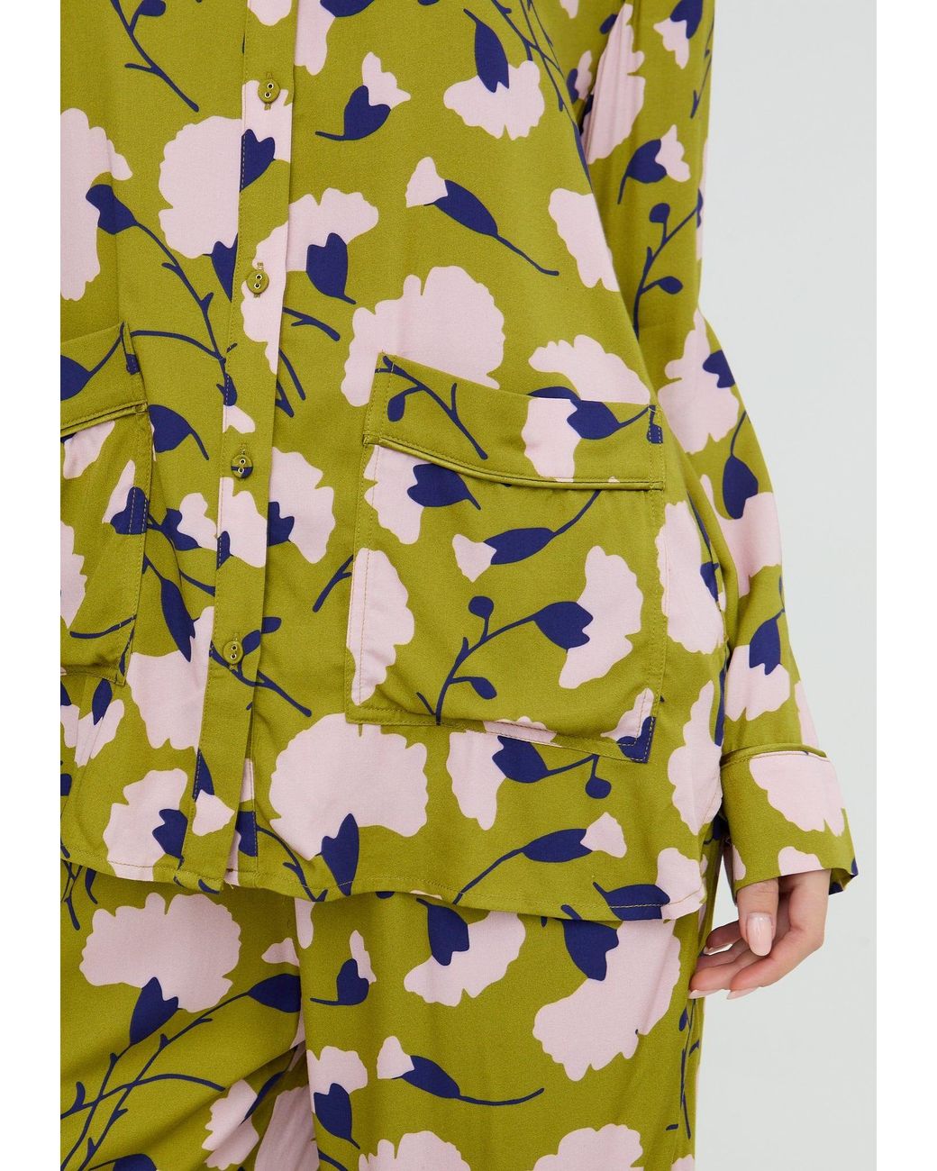 Lily and Lionel Green Evie Long Sleeve Floral Print Pyjama Set
