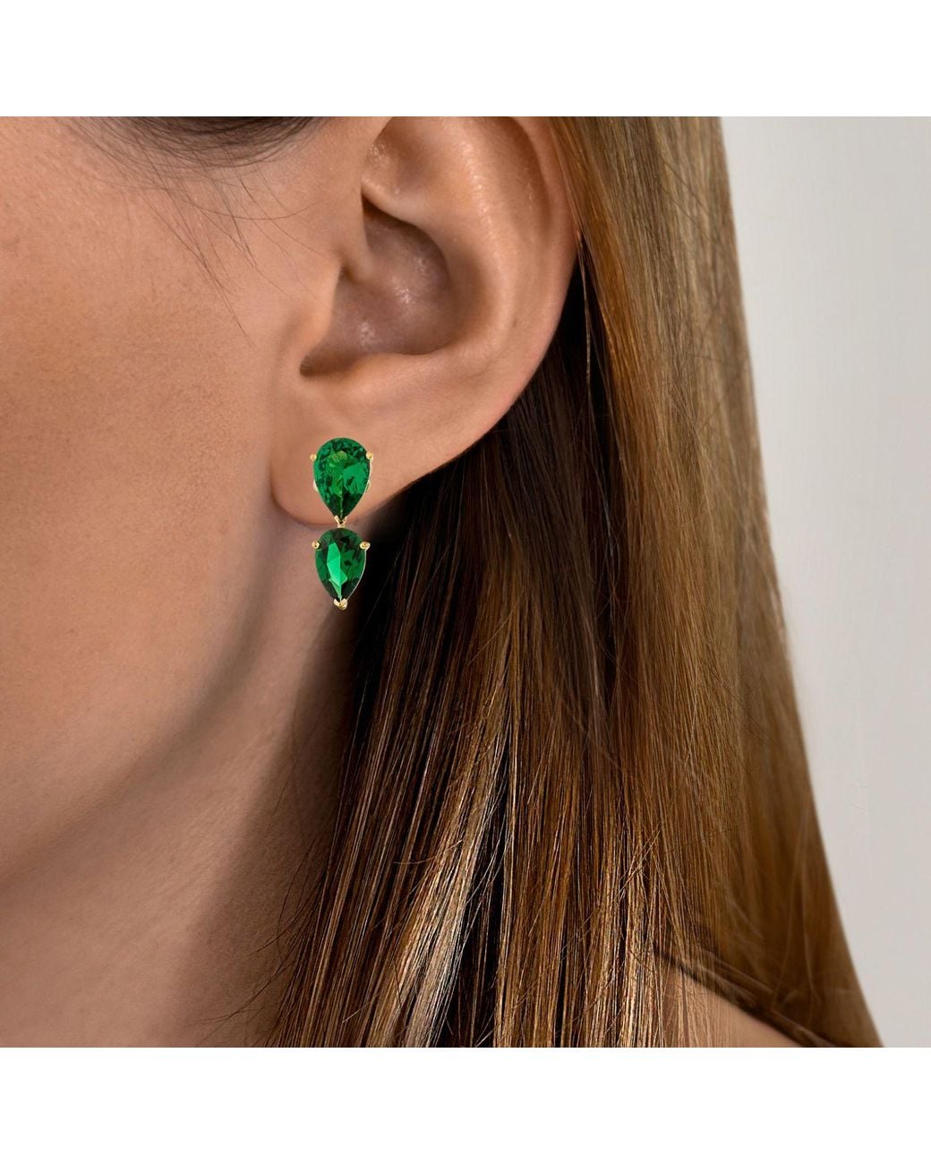 SALLY SKOUFIS Green Pure Drop Earrings With Made Emerald & Cz Diamond Stimulant