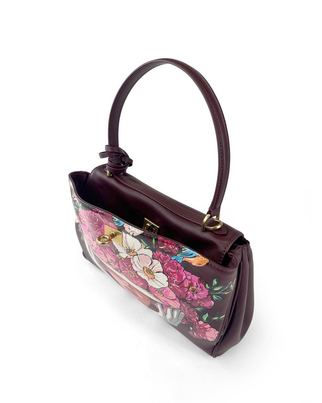Maison Rubaiyat Purple Henriette Hand-Painted Leather Shoulder Bag – Flower Hat