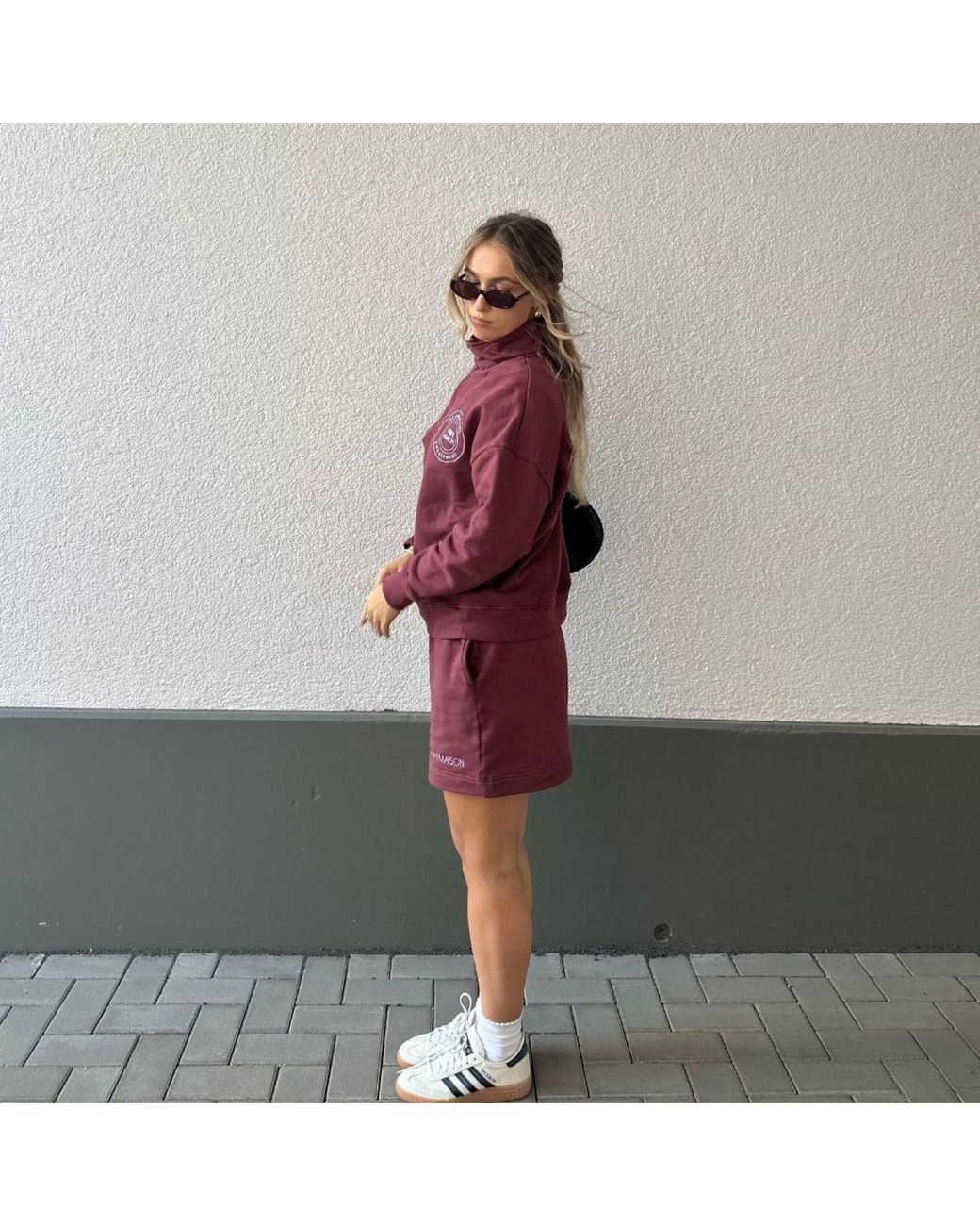 Mimhi Maison Red Oversized Half-Zip Sweatshirt – Burgundy