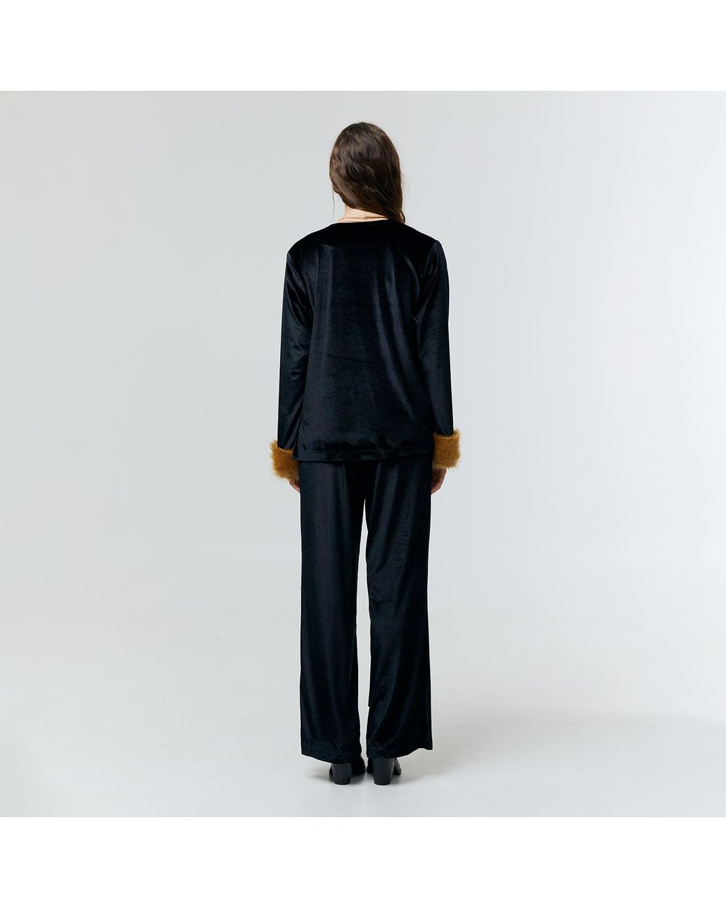 Ats the Label Black Aurielle Velvet Fur Cuff Top