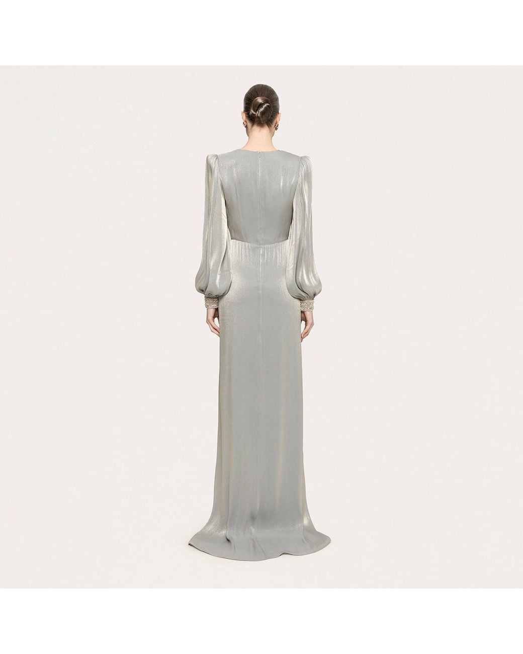 Nissa Gray Twist-Detail Chiffon Maxi Dress