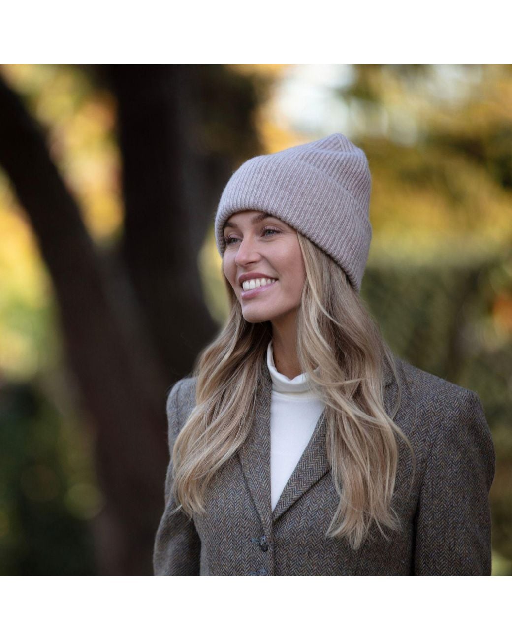 Cove Gray Cashmere Ribbed Fawn Beanie