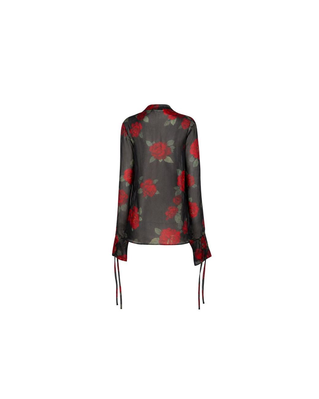 concept A trois Red Chiffon Blouse Adorned With Roses