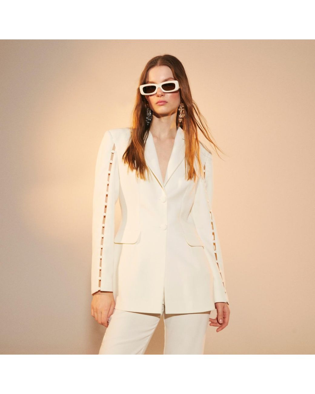 NAZLI CEREN White Marylebone Crepe Blazer In Vanilla Ice
