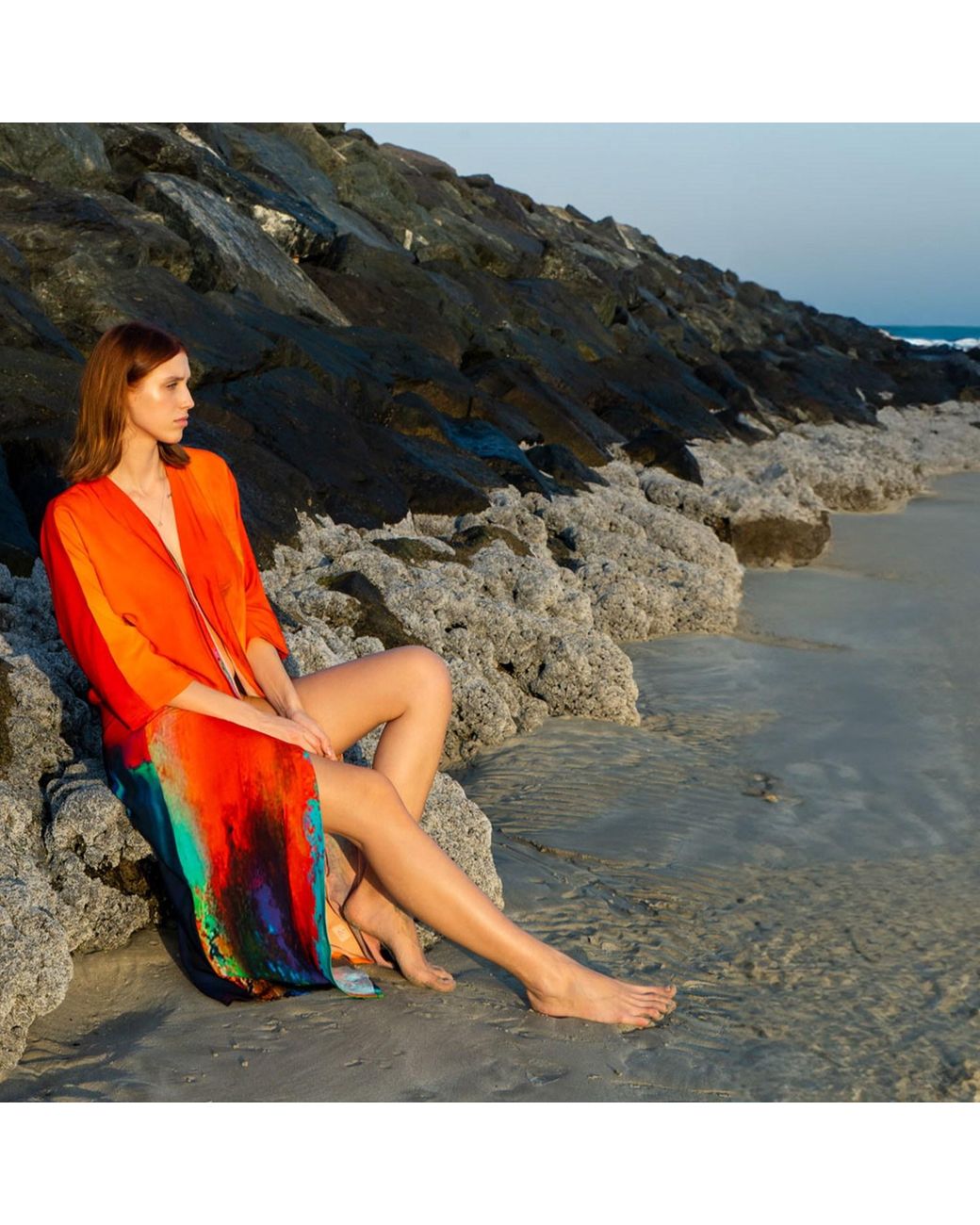 DHARA SHETH DUBAI Red Roar Tiger Animal Print Abstract Long Kimono