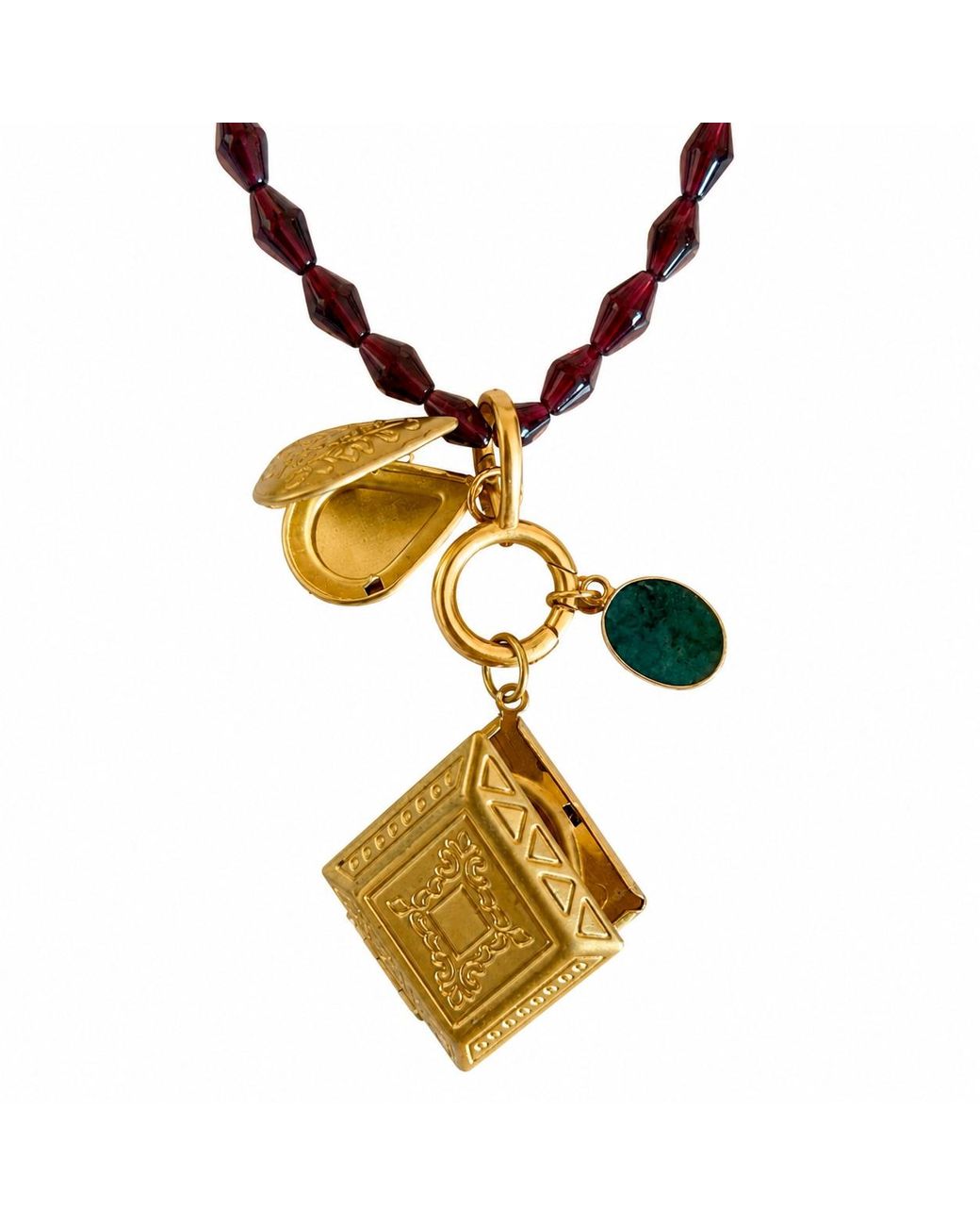 Persia Dona Jewelry Metallic Vintage Garnet X Vintage Locket Necklace