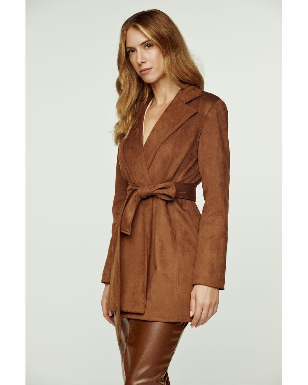 Conquista Brown Suede-Look Jacket With Belt