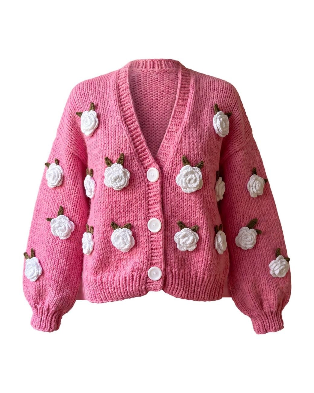 Ana Chic Red Rose Handmade Knitted Cardigan