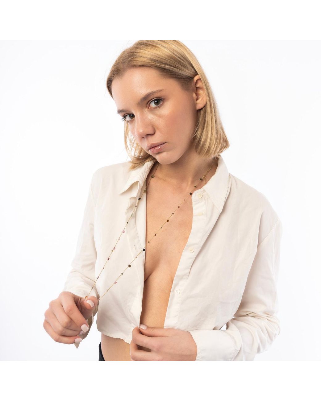 Spero London Metallic Sterling Fine Tourmaline Long Necklace