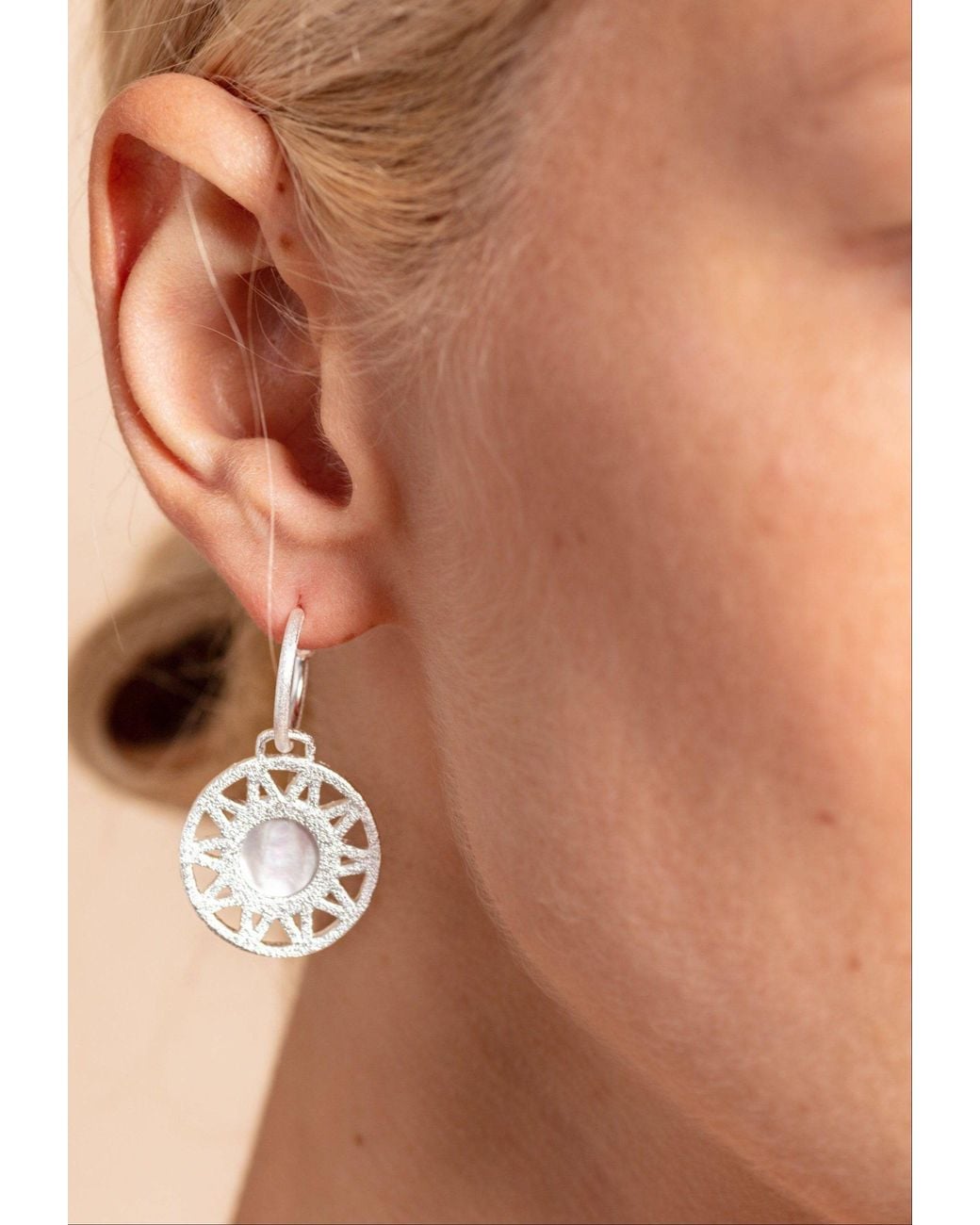Claire Hill Designs Metallic Geometric Mother Of Pearl Hoop Earrings