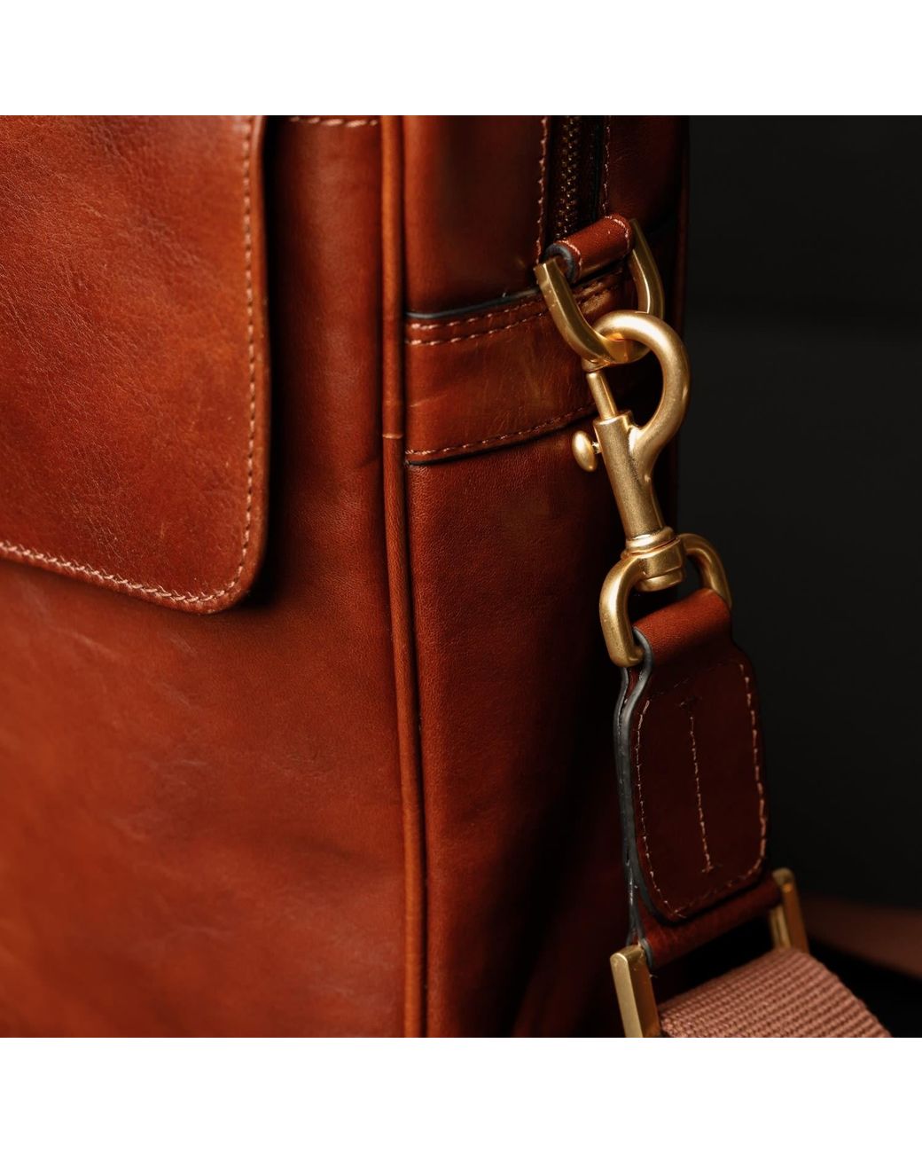 Time Resistance Brown Cognac Leather Briefcase Laptop Bag for men
