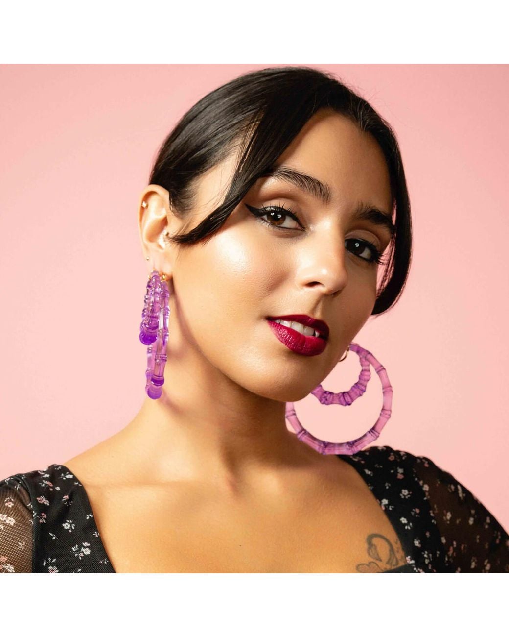 Gold & Honey Purple Xl Bamboo Hoop Earrings