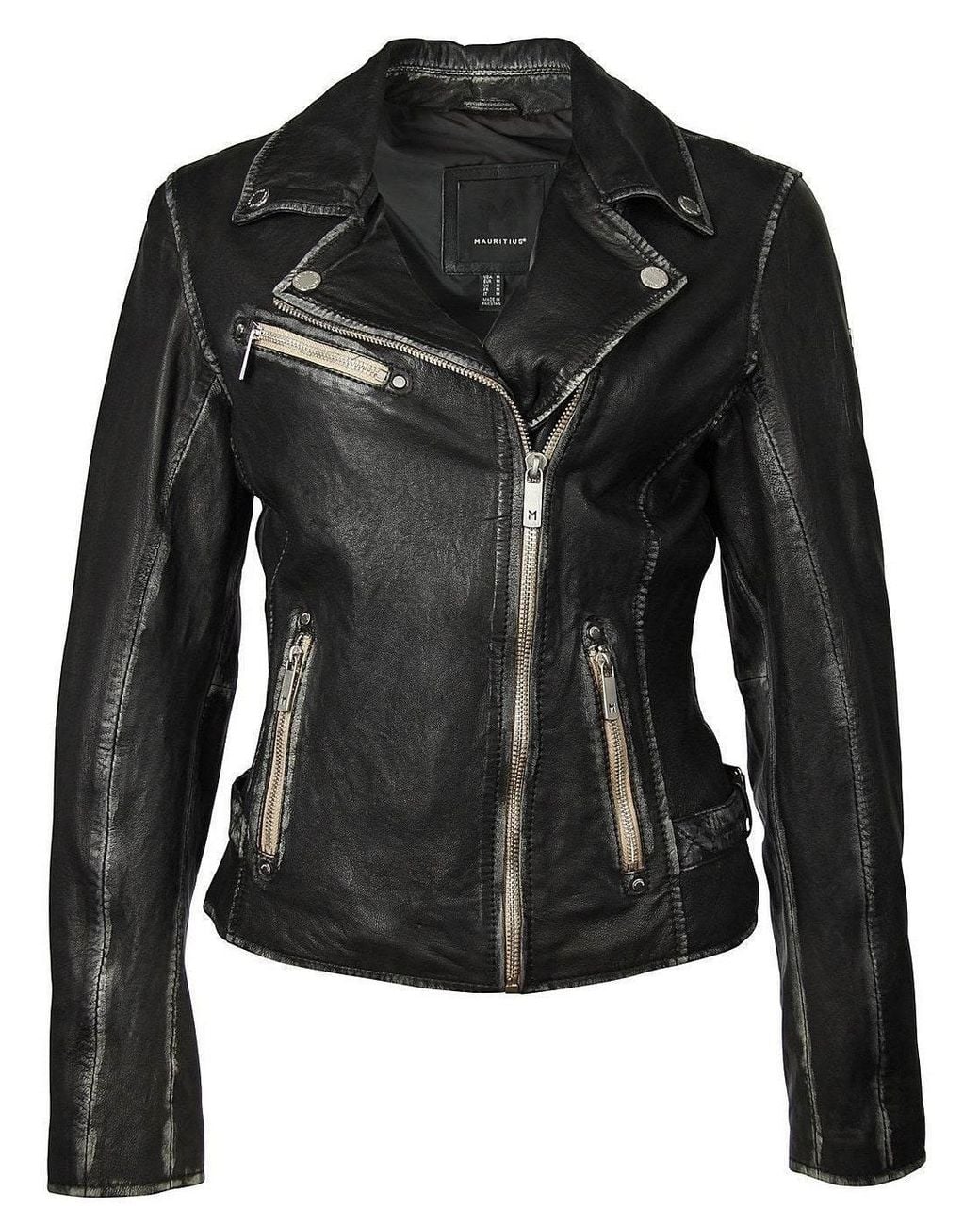 Mauritius Black Moto Leather Jacket Sofia