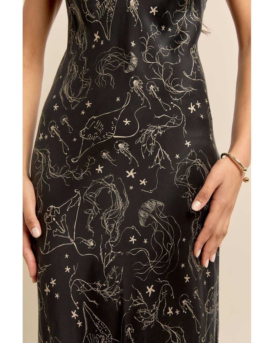 Lily Rou Black Silk Ray Midi Slip Dress