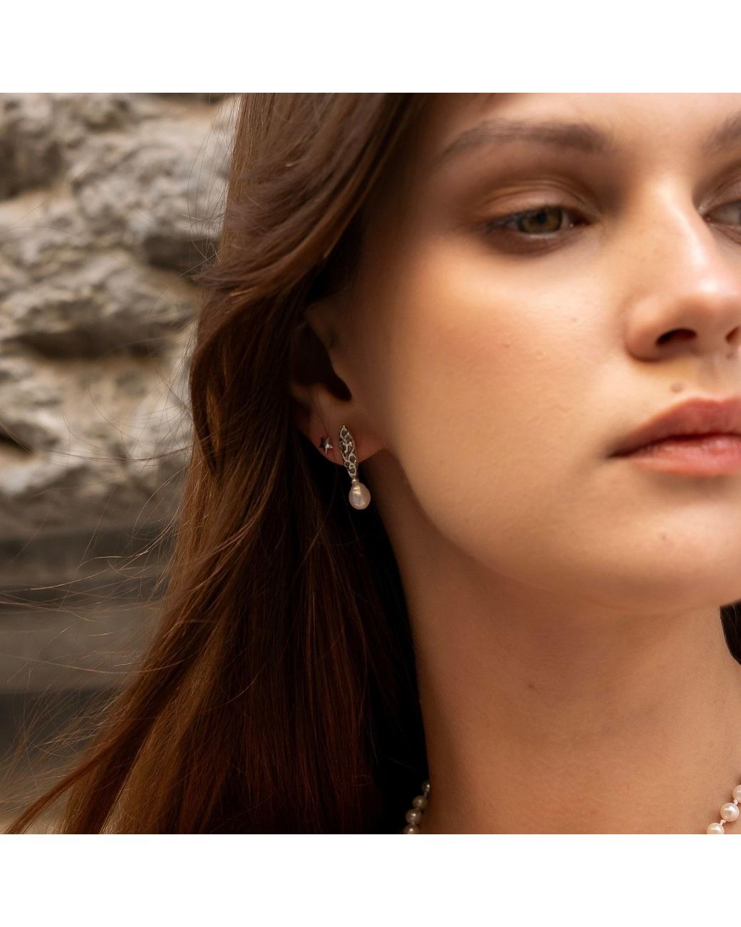 Spero London Metallic Drop Baroque Pearl Earrings Authentic Natural Textured Sterling