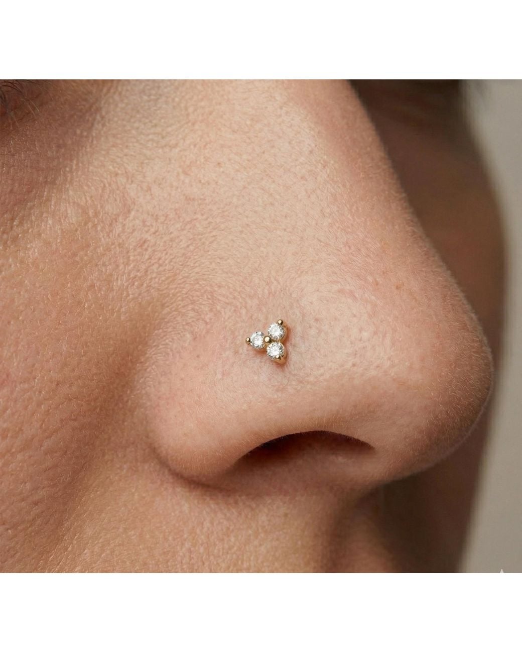 Zahav Jewelry Metallic 14K Solid 24G Trinity Cz L-Shape Nose Stud