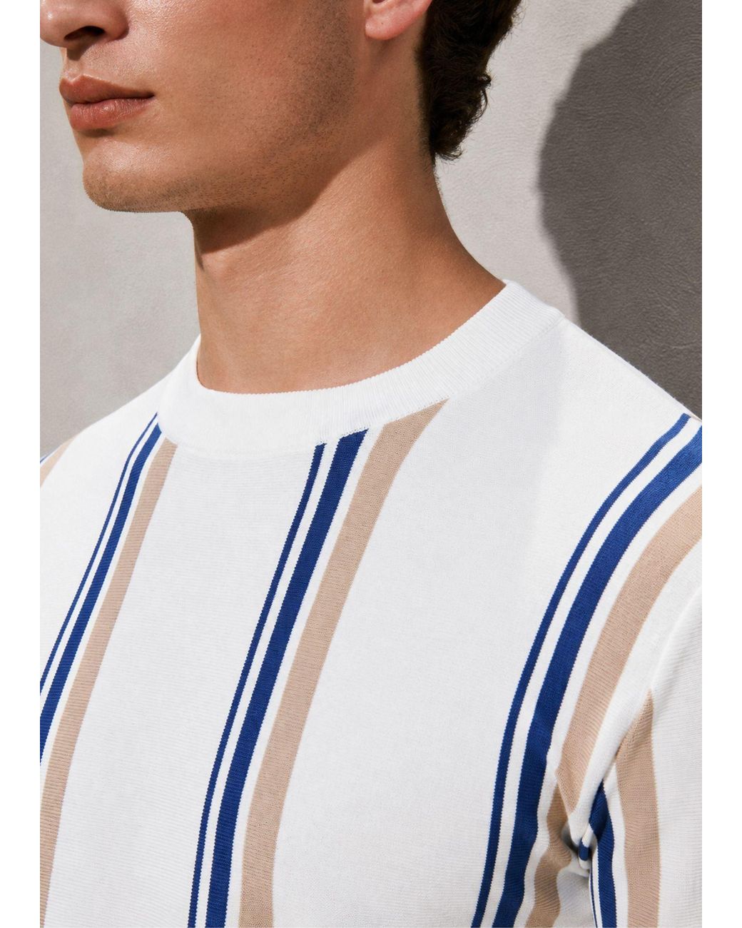 Vayla Blue Neutrals Short Sleeve Crew Neck Block Stripe Top for men