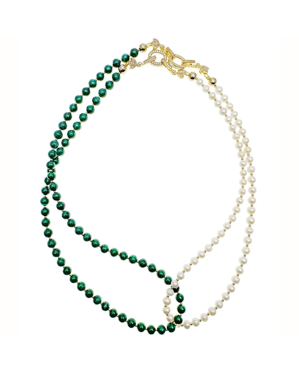 Farra Metallic Malachite With Freshwater Pearls Convertible Necklace