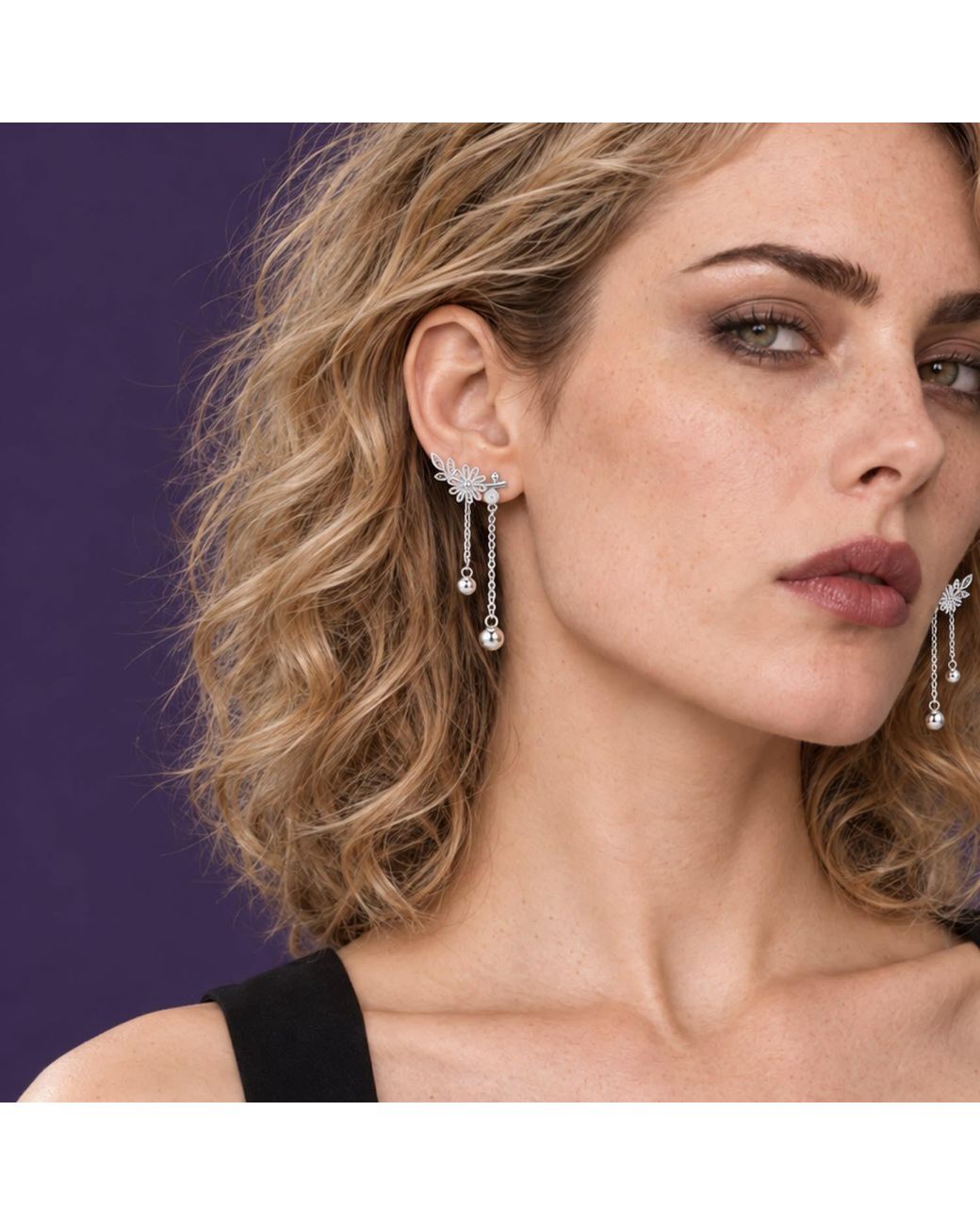 Yieon White Daisy Fine Filigree Tassel Earrings
