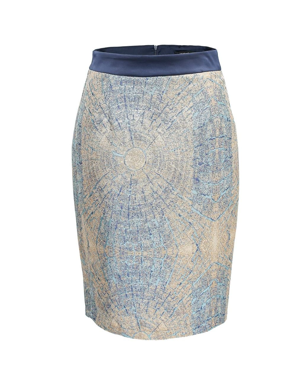 Smart and Joy Blue Bi-Material Brocade Short Skirt